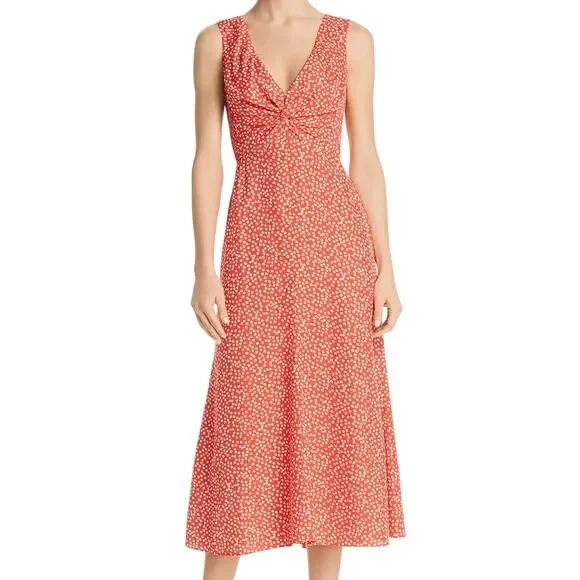 Rebecca Taylor Malia Twist Front Floral Silk Midi Dress Women's 4 Red Garden - Picture 3 of 16